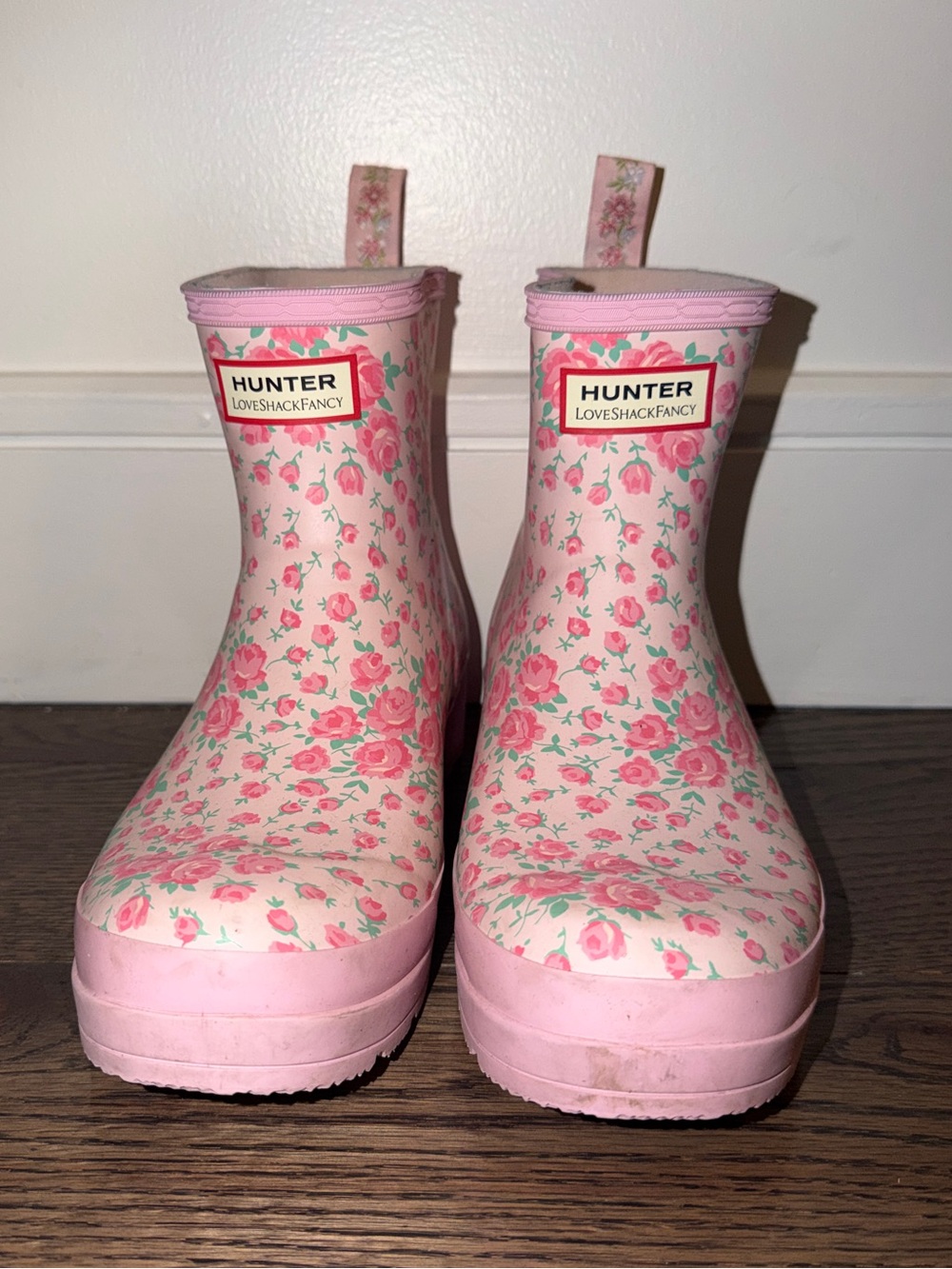 LoveShackFancy x Hunter Pink Floral Rain Boots
